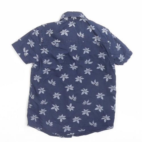 Outrage London Boys Blue Geometric Cotton Basic Button-Up Size 3-4 Years Collared Button - Leaf Pattern