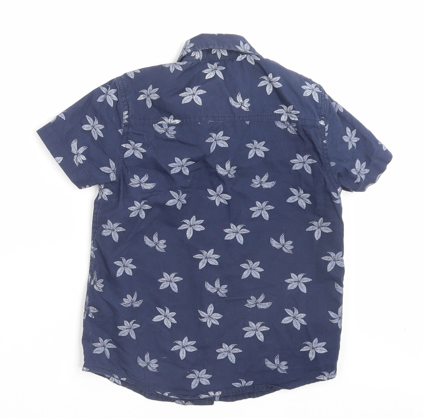 Outrage London Boys Blue Geometric Cotton Basic Button-Up Size 3-4 Years Collared Button - Leaf Pattern