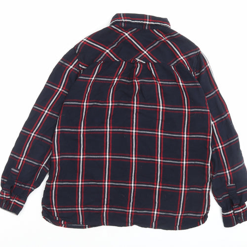 Avenue Womens Blue Plaid Viscose Basic Button-Up Size 8 Collared
