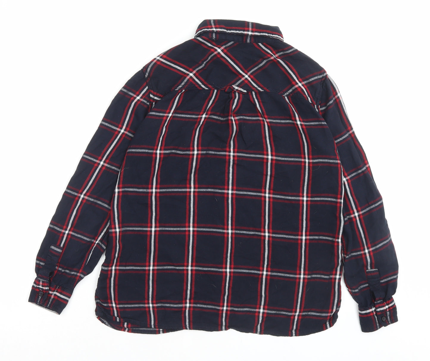 Avenue Womens Blue Plaid Viscose Basic Button-Up Size 8 Collared