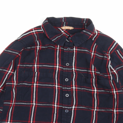 Avenue Womens Blue Plaid Viscose Basic Button-Up Size 8 Collared