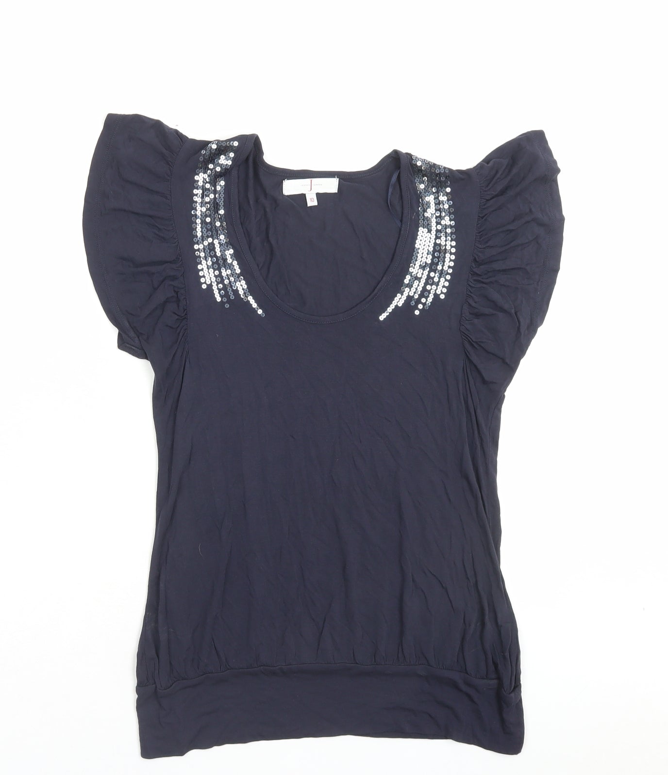 Jasper Conran Womens Blue Viscose Basic T-Shirt Size 10 Scoop Neck