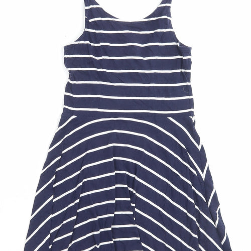 H&M Womens Blue Striped Cotton A-Line Size 8 Scoop Neck Pullover