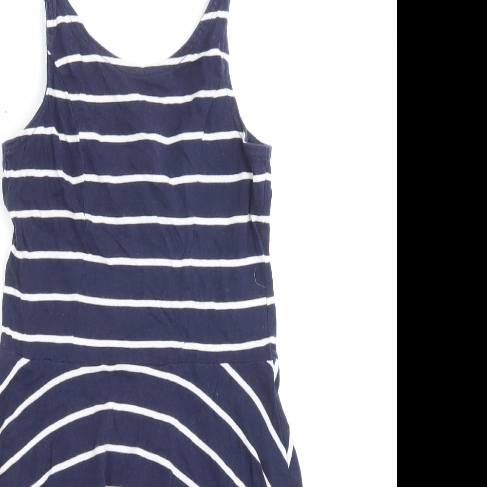 H&M Womens Blue Striped Cotton A-Line Size 8 Scoop Neck Pullover