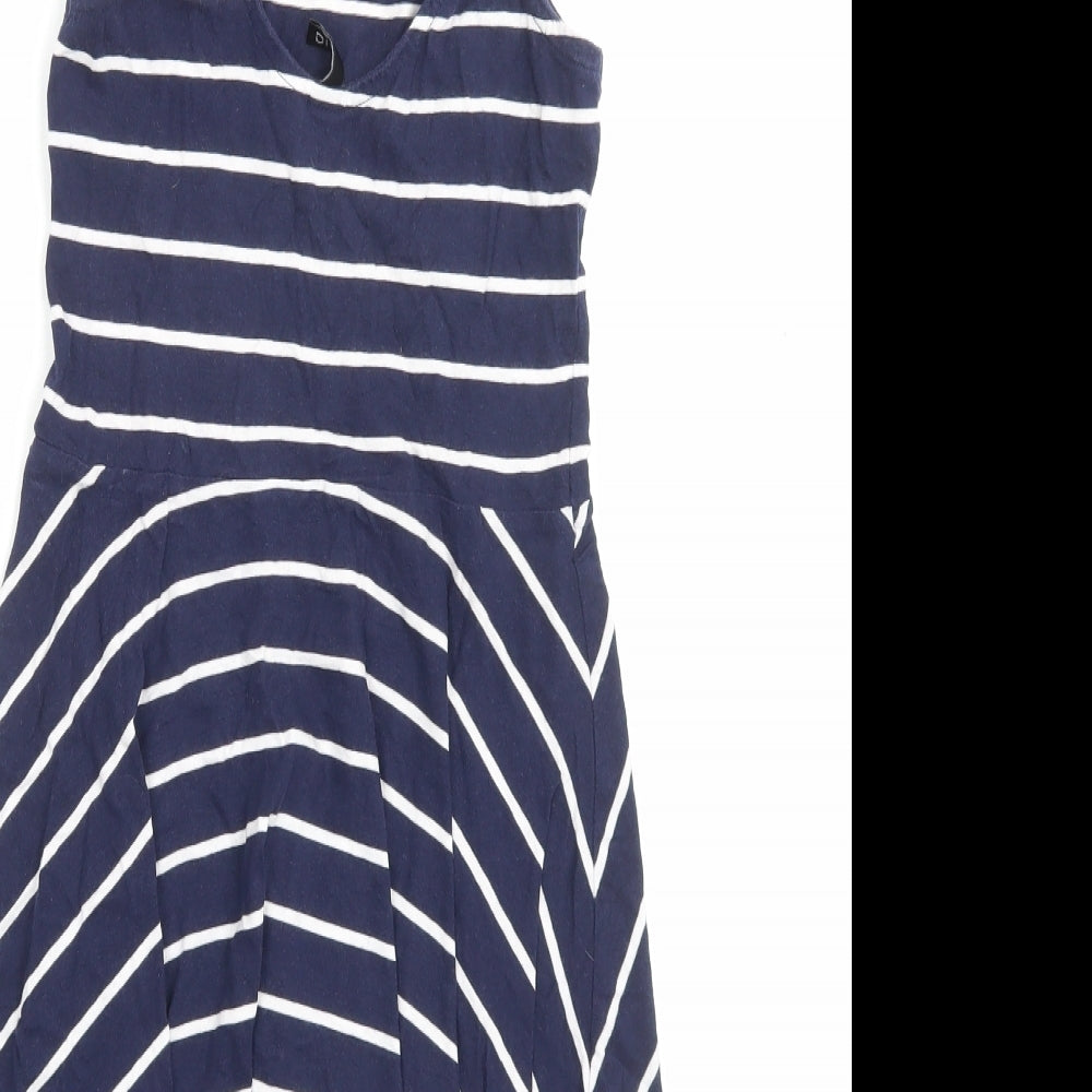 H&M Womens Blue Striped Cotton A-Line Size 8 Scoop Neck Pullover