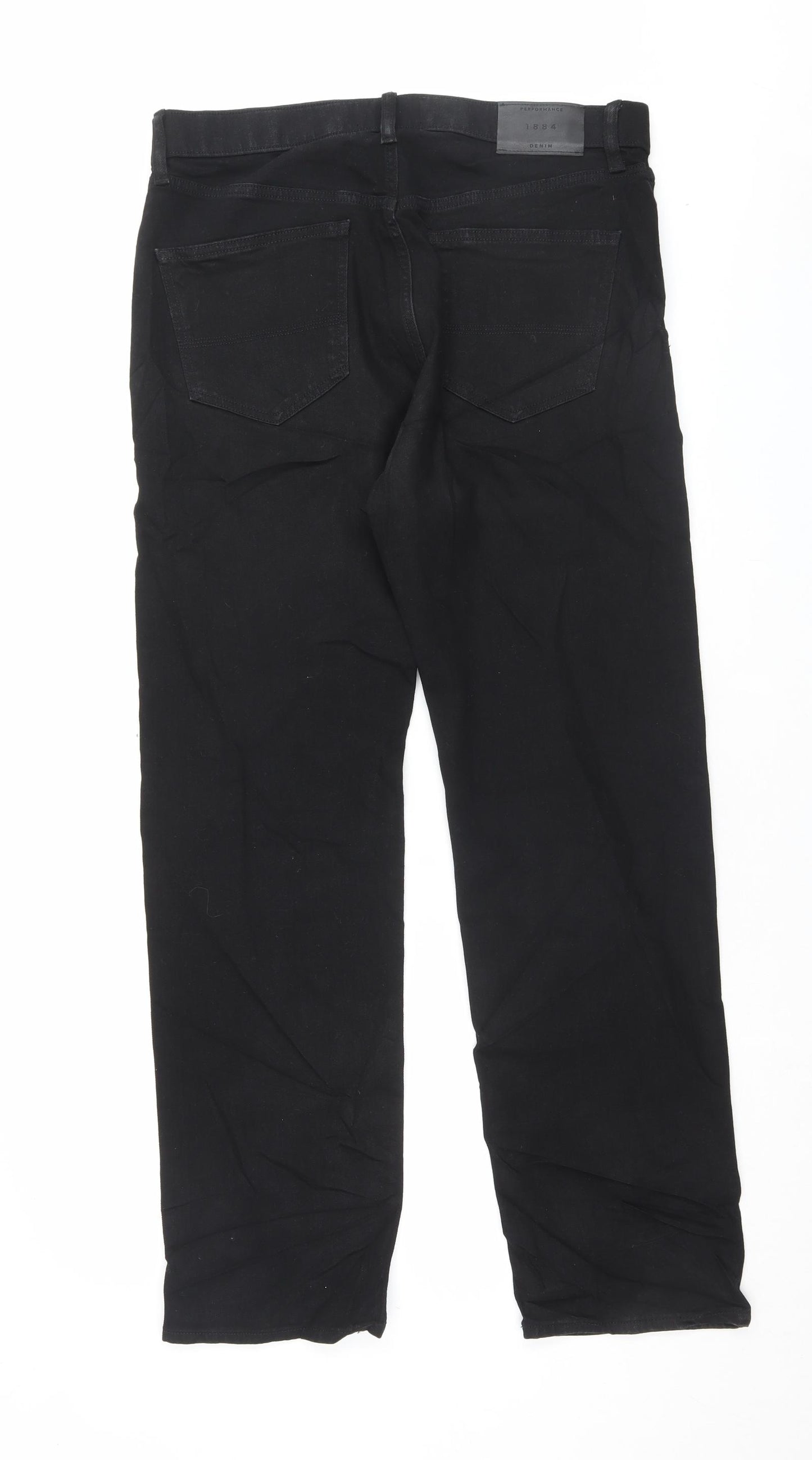 Marks and Spencer Mens Black Cotton Straight Jeans Size 34 in L33 in Regular Button - Long Leg