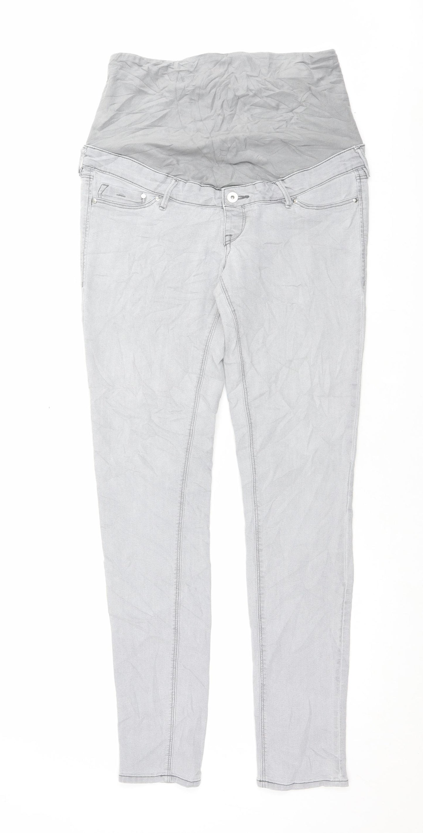 H&M Womens Grey Cotton Skinny Jeans Size 12 L32 in Regular Button