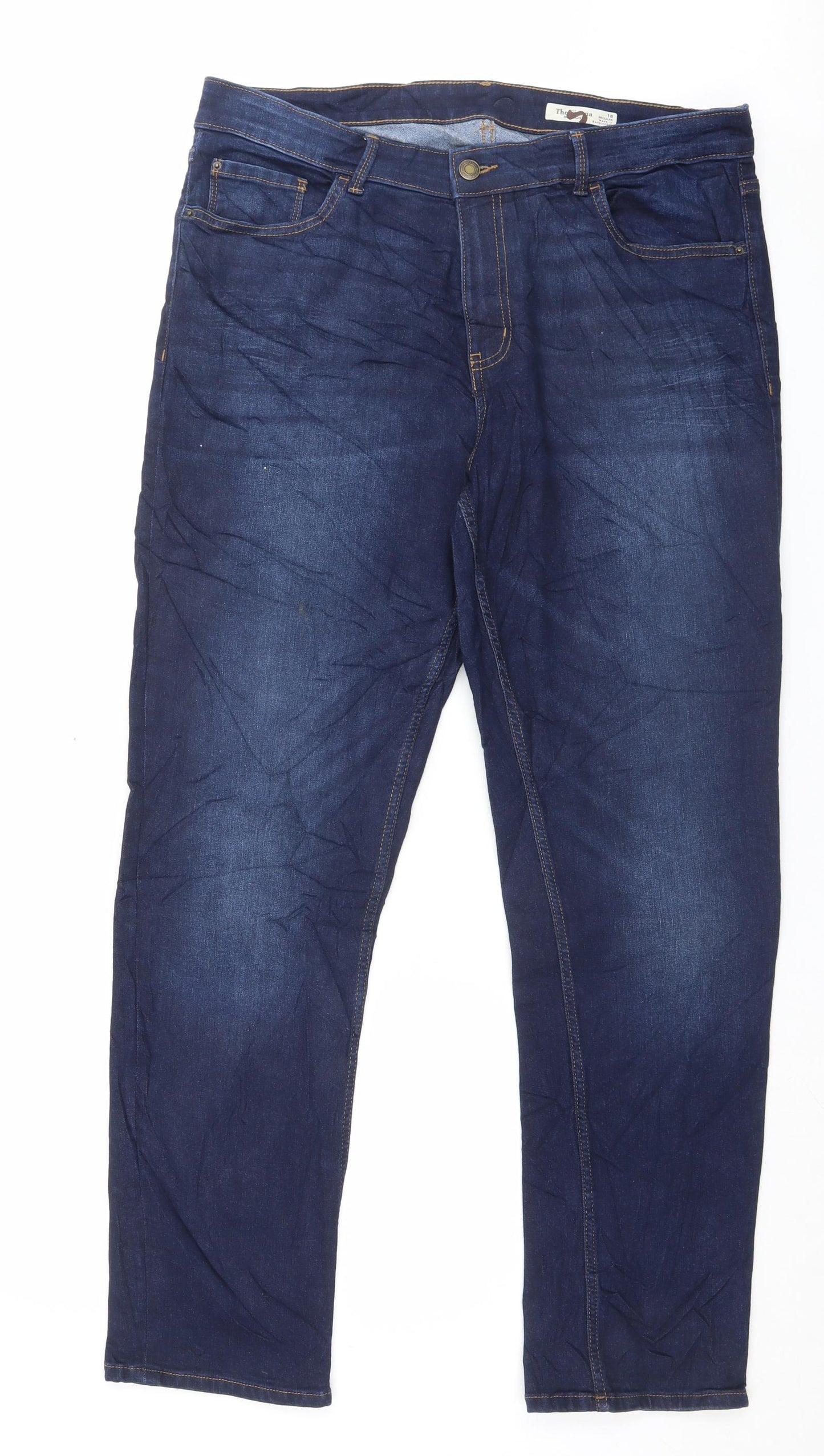 Marks and Spencer Womens Blue Cotton Straight Jeans Size 18 L31 in Regular Button