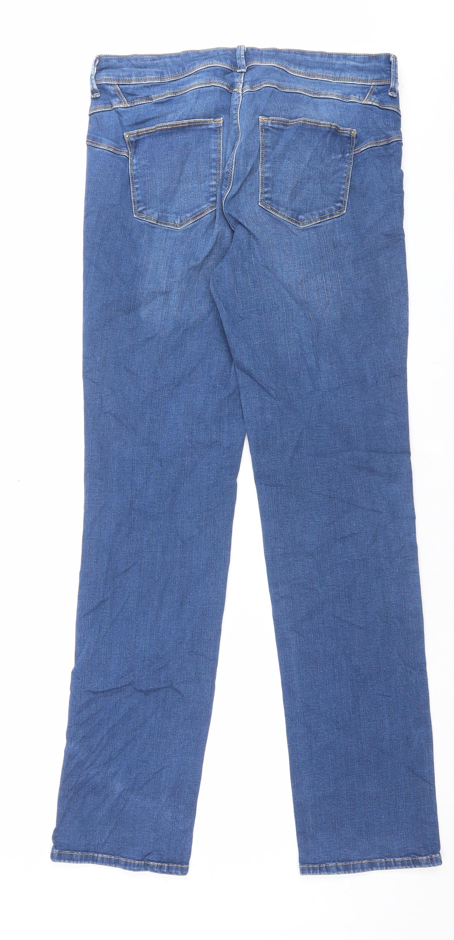 Marks and Spencer Womens Blue Cotton Straight Jeans Size 14 L31 in Regular Button - Sculpt & Lift