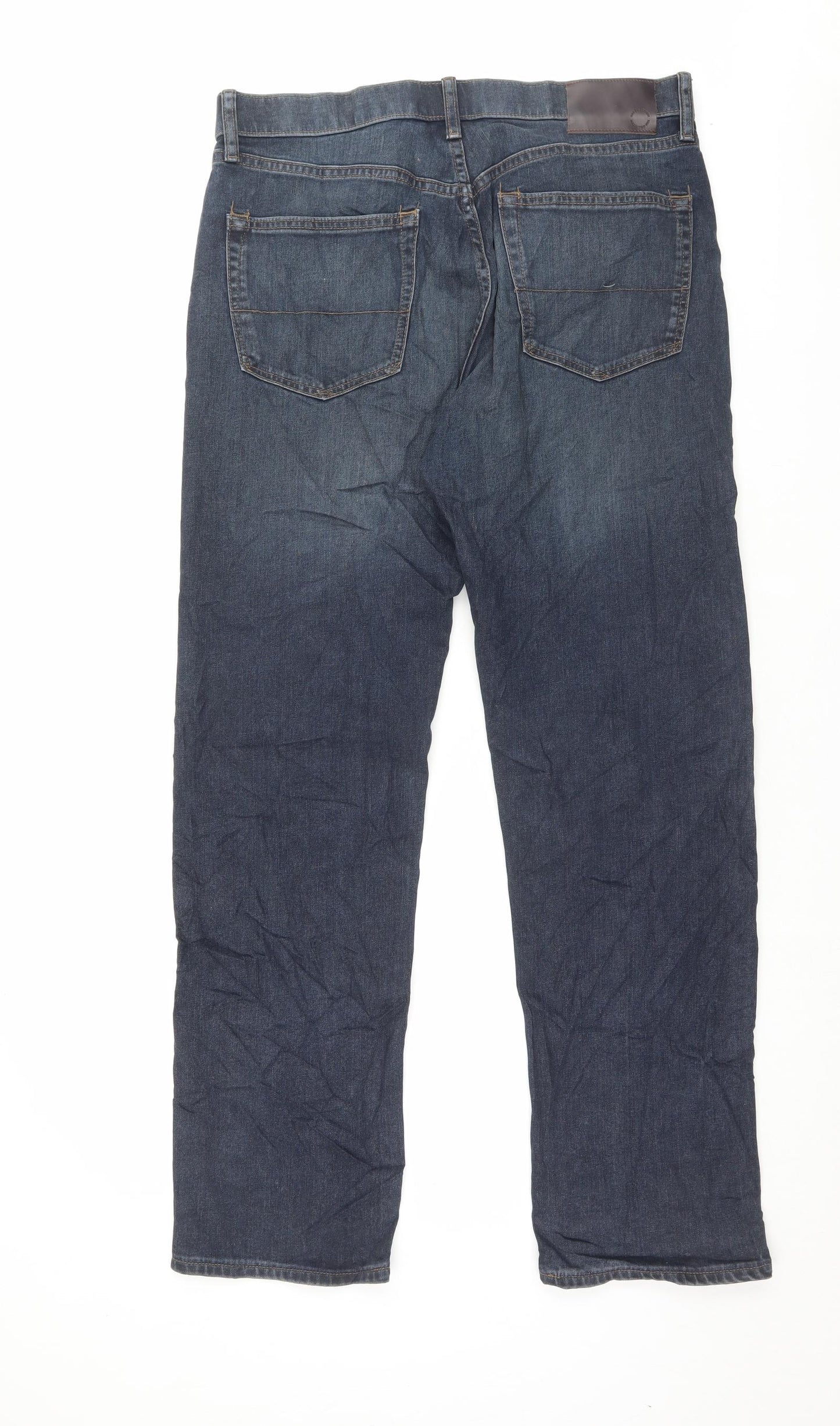 Marks and Spencer Mens Blue Cotton Straight Jeans Size 34 in L31 in Regular Button
