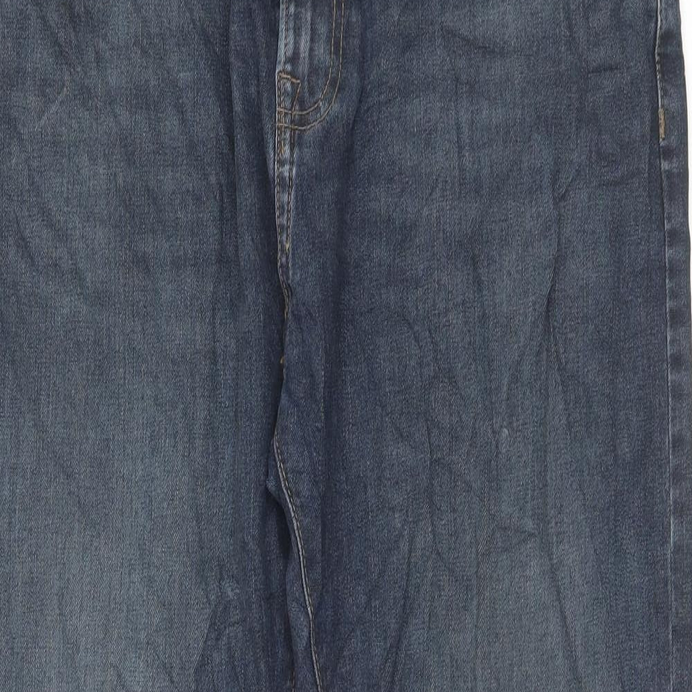 Marks and Spencer Mens Blue Cotton Straight Jeans Size 34 in L31 in Regular Button