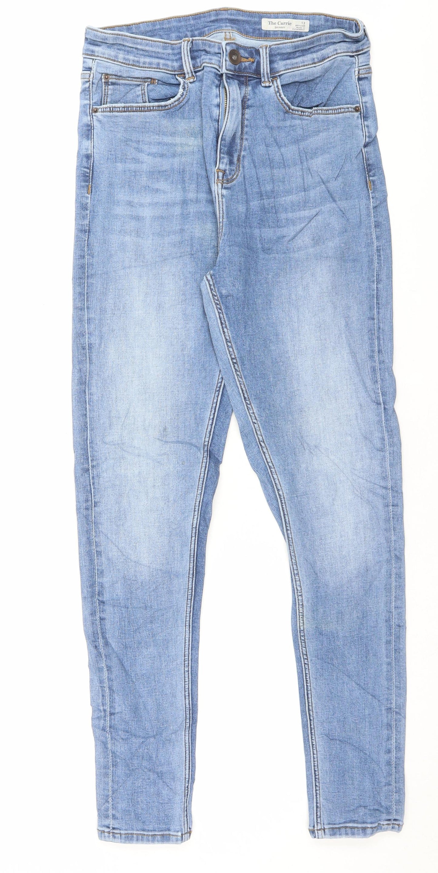 Marks and Spencer Womens Blue Cotton Skinny Jeans Size 12 L28 in Regular Button