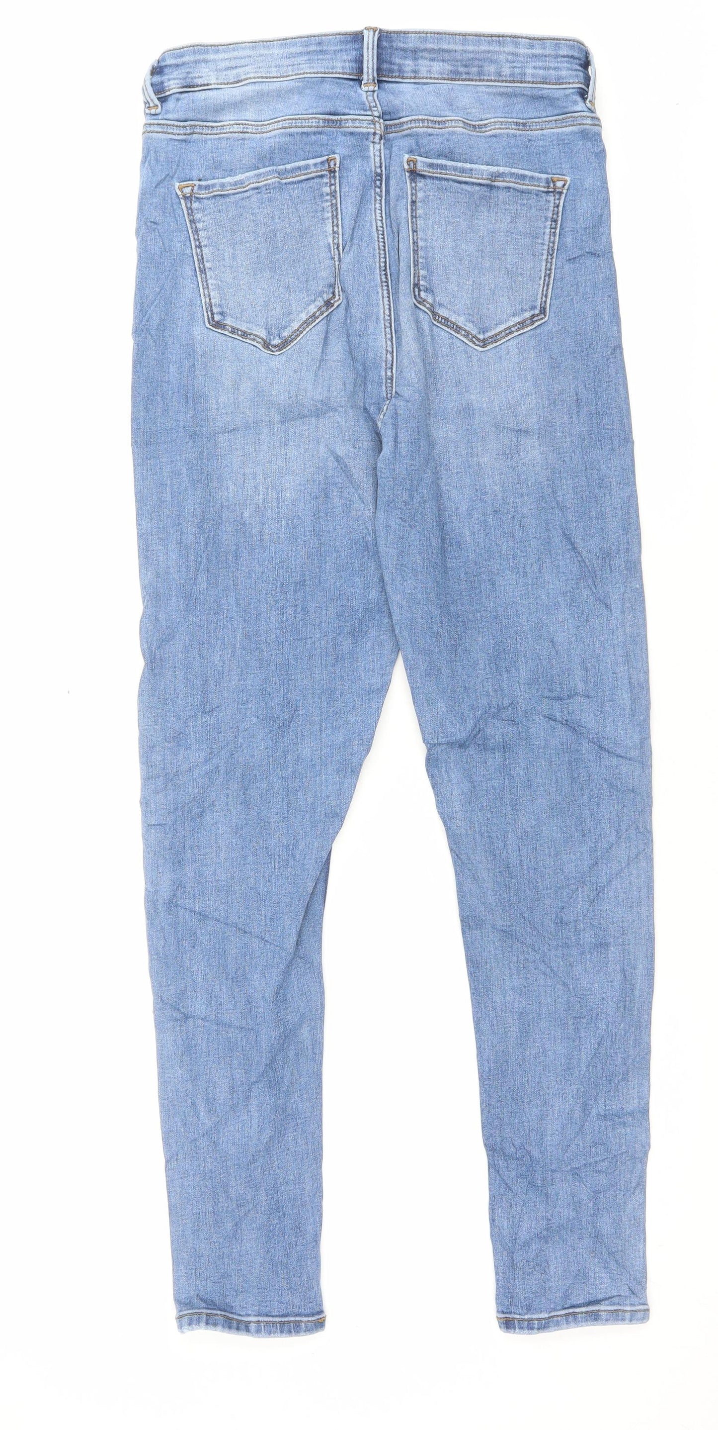 Marks and Spencer Womens Blue Cotton Skinny Jeans Size 12 L28 in Regular Button