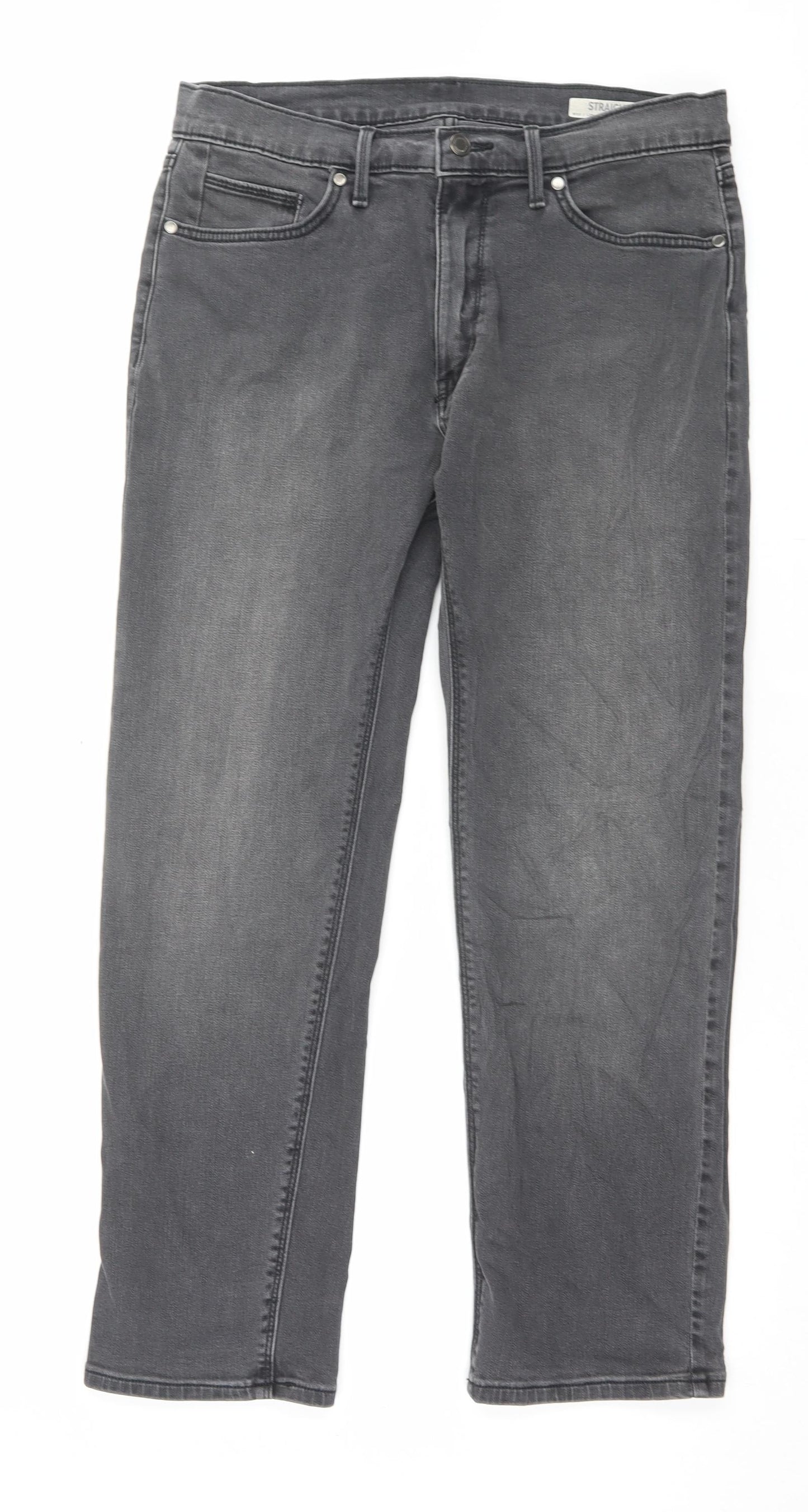 Marks and Spencer Mens Grey Cotton Straight Jeans Size 32 in L29 in Regular Button