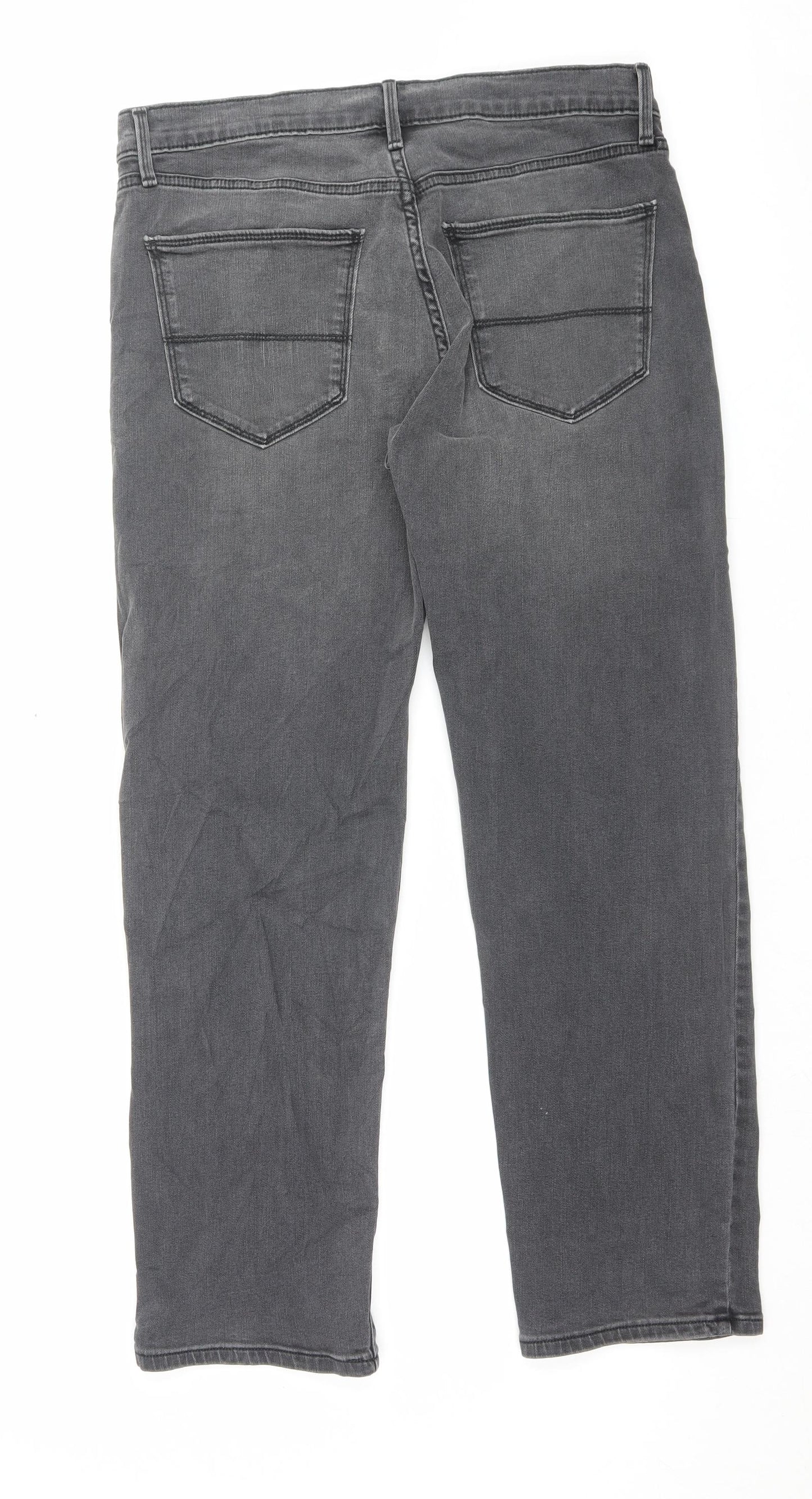Marks and Spencer Mens Grey Cotton Straight Jeans Size 32 in L29 in Regular Button