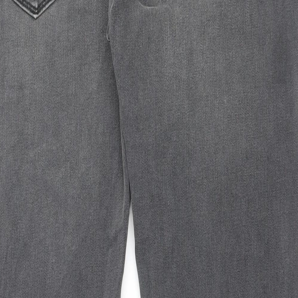 Marks and Spencer Mens Grey Cotton Straight Jeans Size 32 in L29 in Regular Button