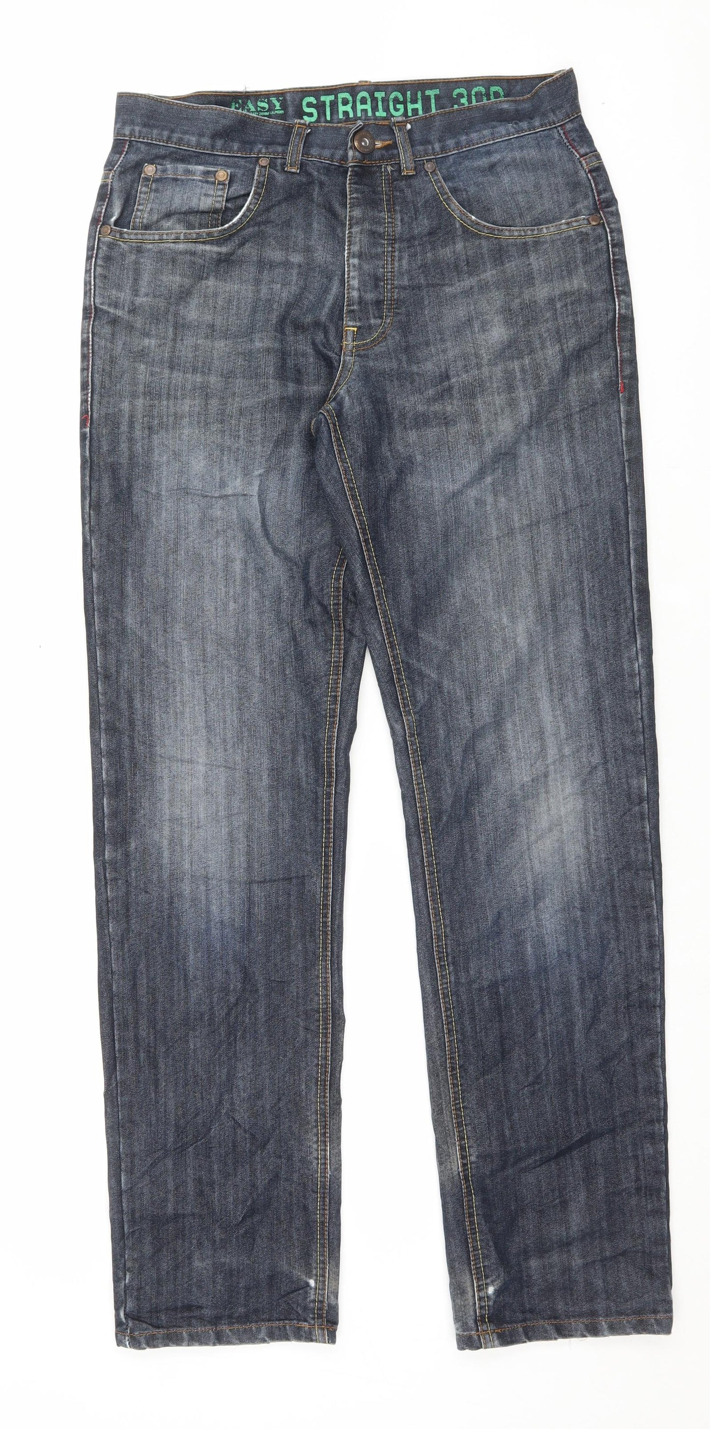 Matalan Mens Blue Cotton Straight Jeans Size 30 in L32 in Regular Button
