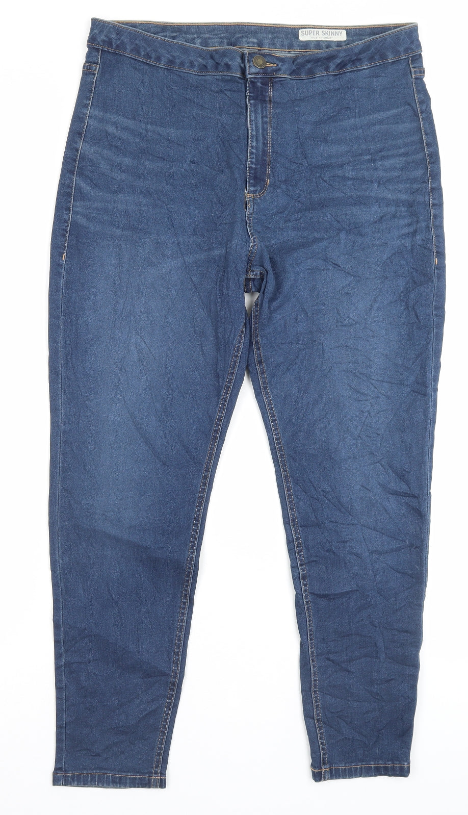 Marks and Spencer Womens Blue Cotton Skinny Jeans Size 16 L26 in Regular Button