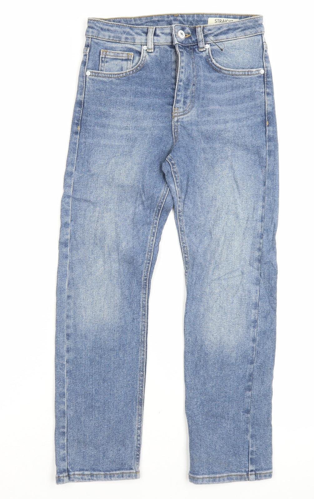 Marks and Spencer Womens Blue Cotton Straight Jeans Size 8 L24 in Regular Button