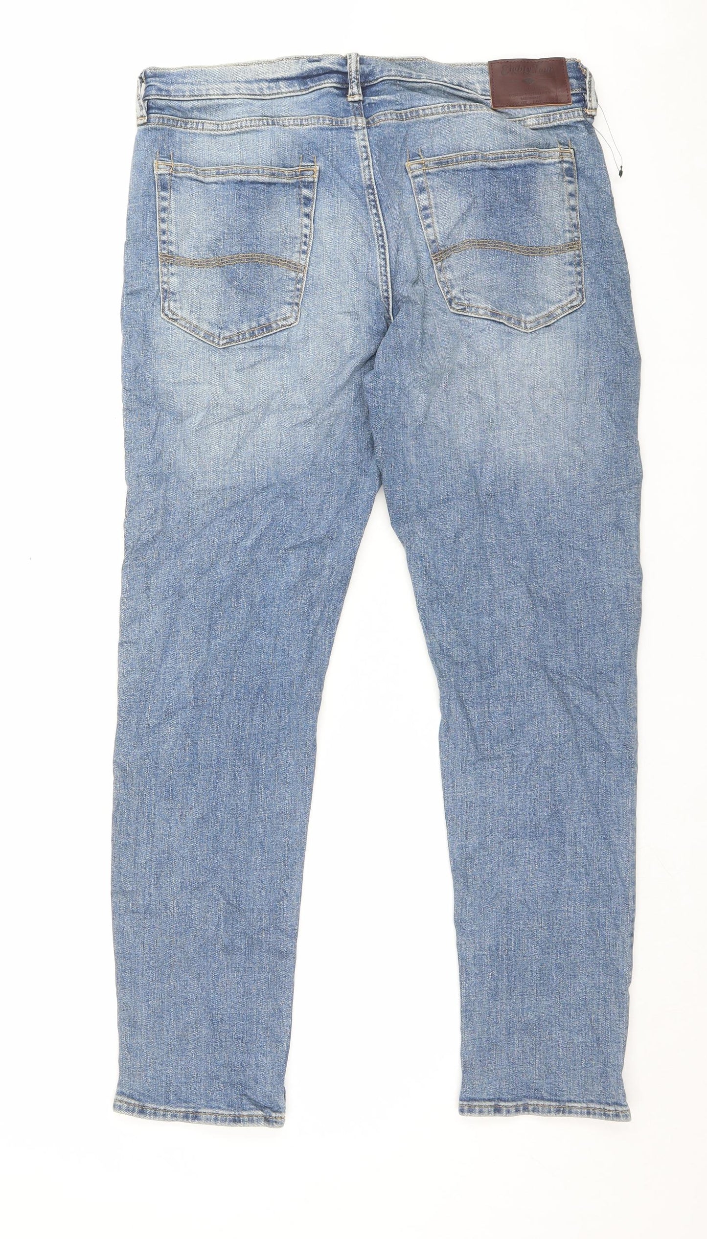 Marks and Spencer Mens Blue Cotton Straight Jeans Size 34 in L29 in Regular Button - Short Leg