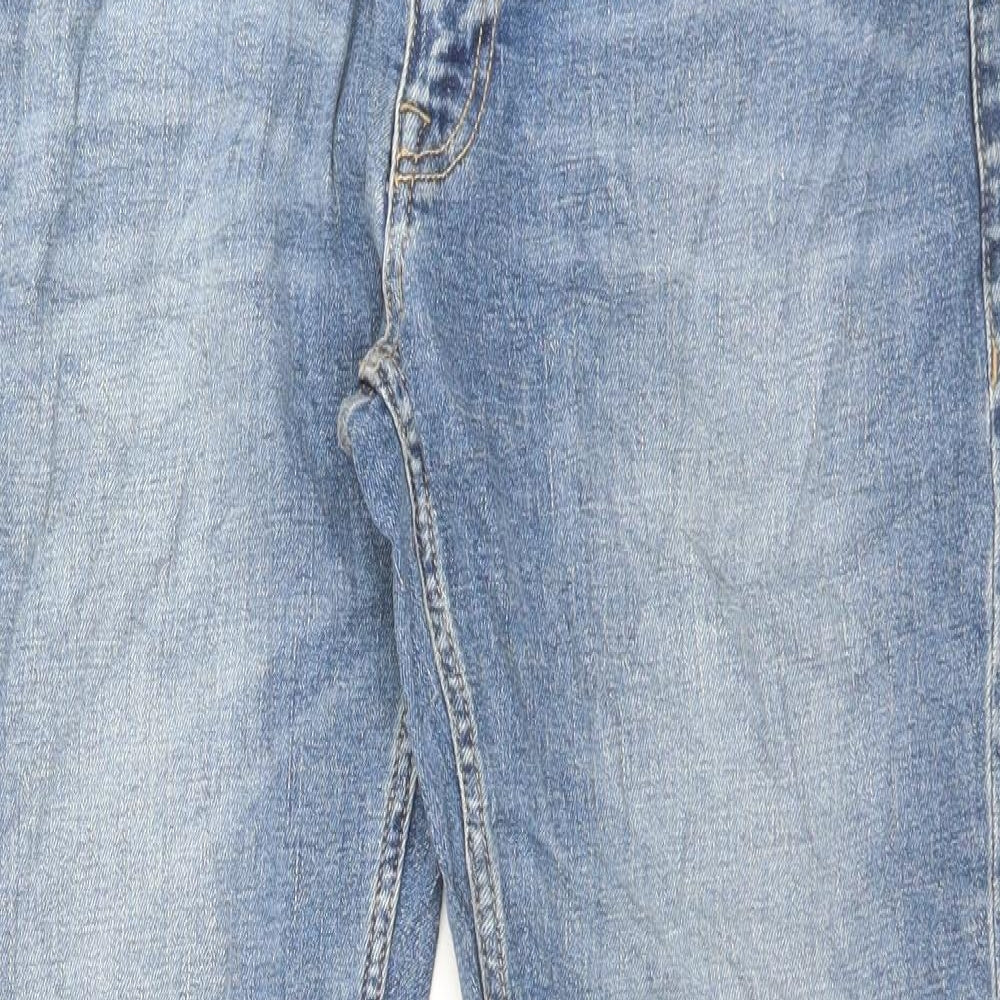 Marks and Spencer Mens Blue Cotton Straight Jeans Size 34 in L29 in Regular Button - Short Leg
