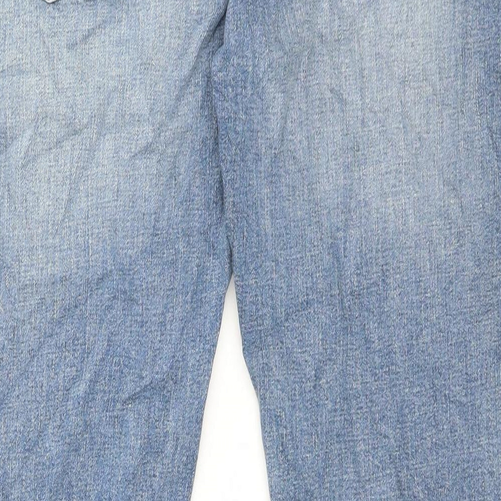 Marks and Spencer Mens Blue Cotton Straight Jeans Size 34 in L29 in Regular Button - Short Leg