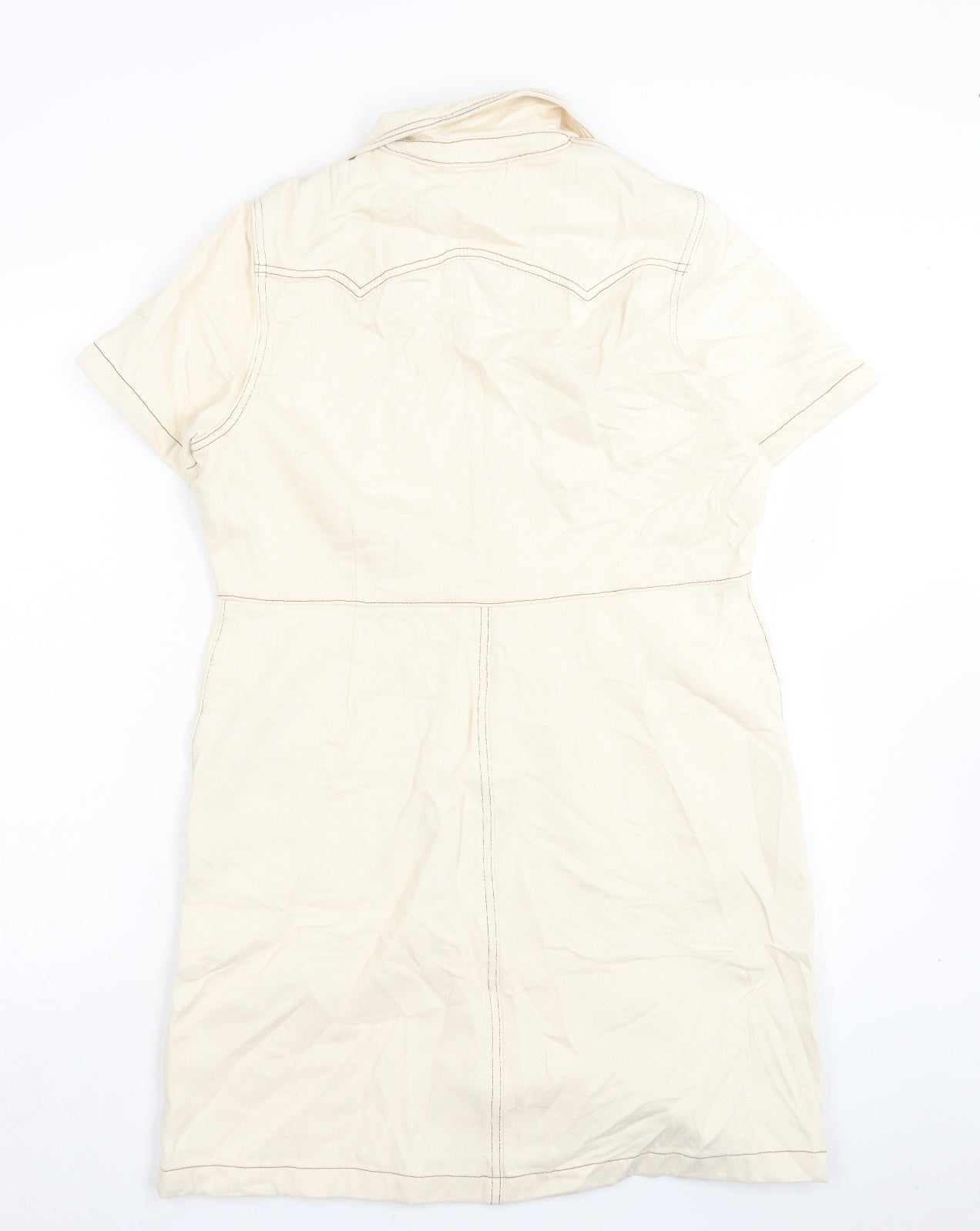 Marks and Spencer Womens Beige Cotton A-Line Size 14 Collared Zip