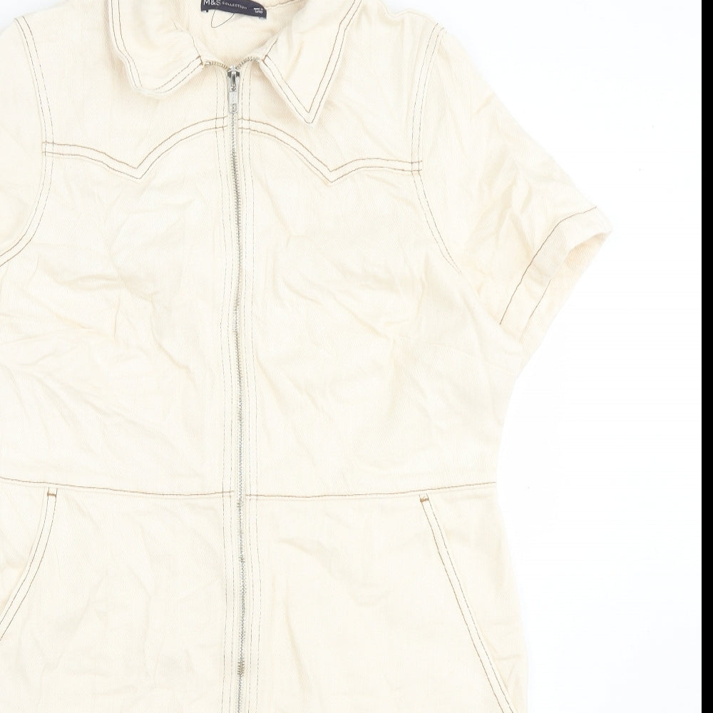 Marks and Spencer Womens Beige Cotton A-Line Size 14 Collared Zip