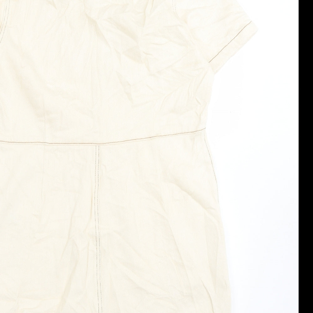 Marks and Spencer Womens Beige Cotton A-Line Size 14 Collared Zip