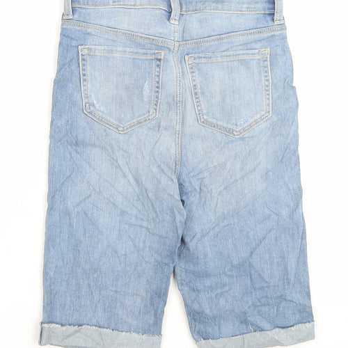 Marks and Spencer Womens Blue Cotton Bermuda Shorts Size 6 L10 in Regular Button - Distressed Shorts