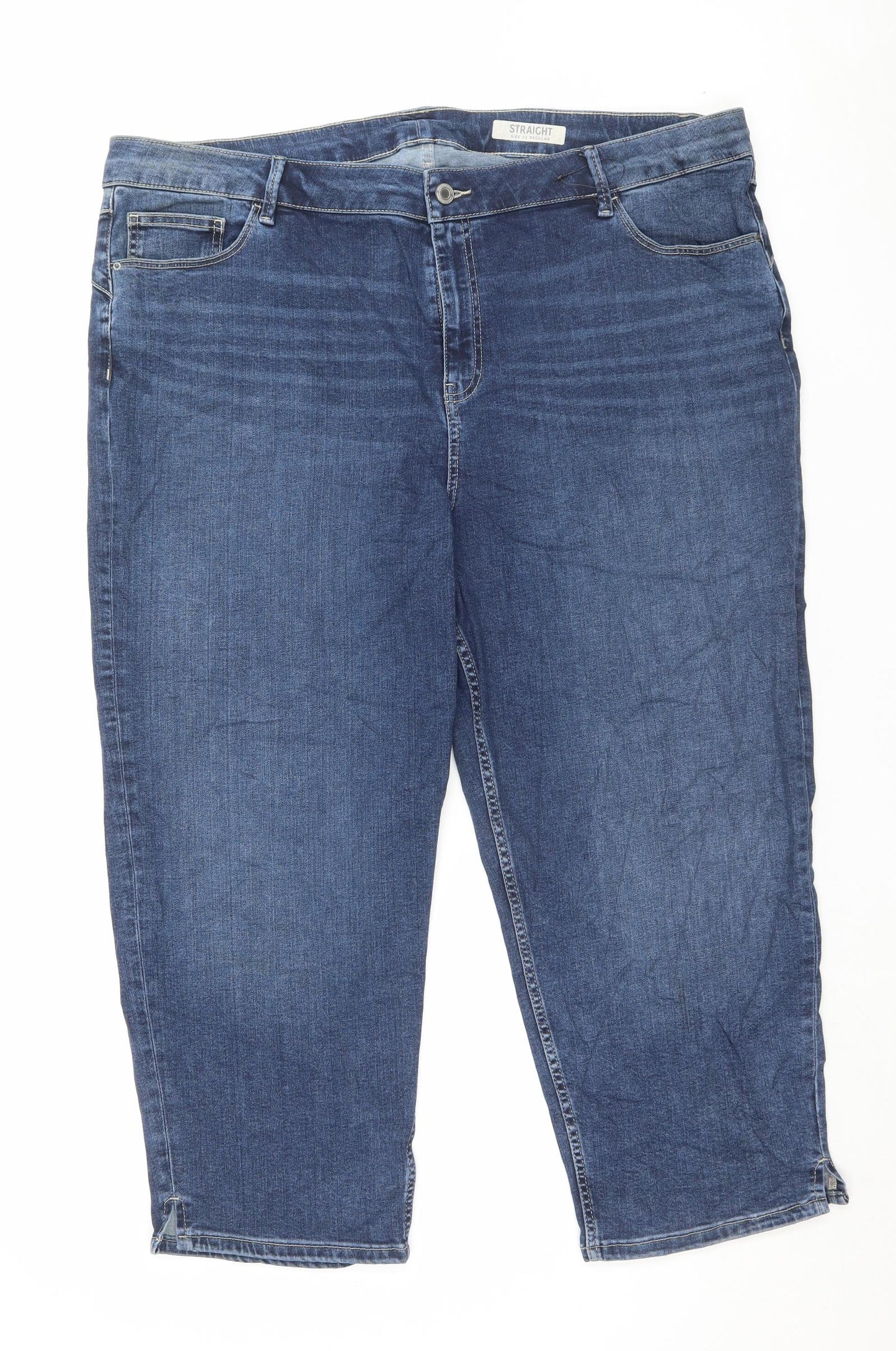 Marks and Spencer Womens Blue Cotton Cropped Jeans Size 22 L24 in Regular Button