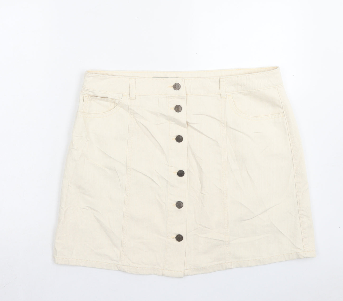 Marks and Spencer Womens Beige Cotton A-Line Skirt Size 16 Button