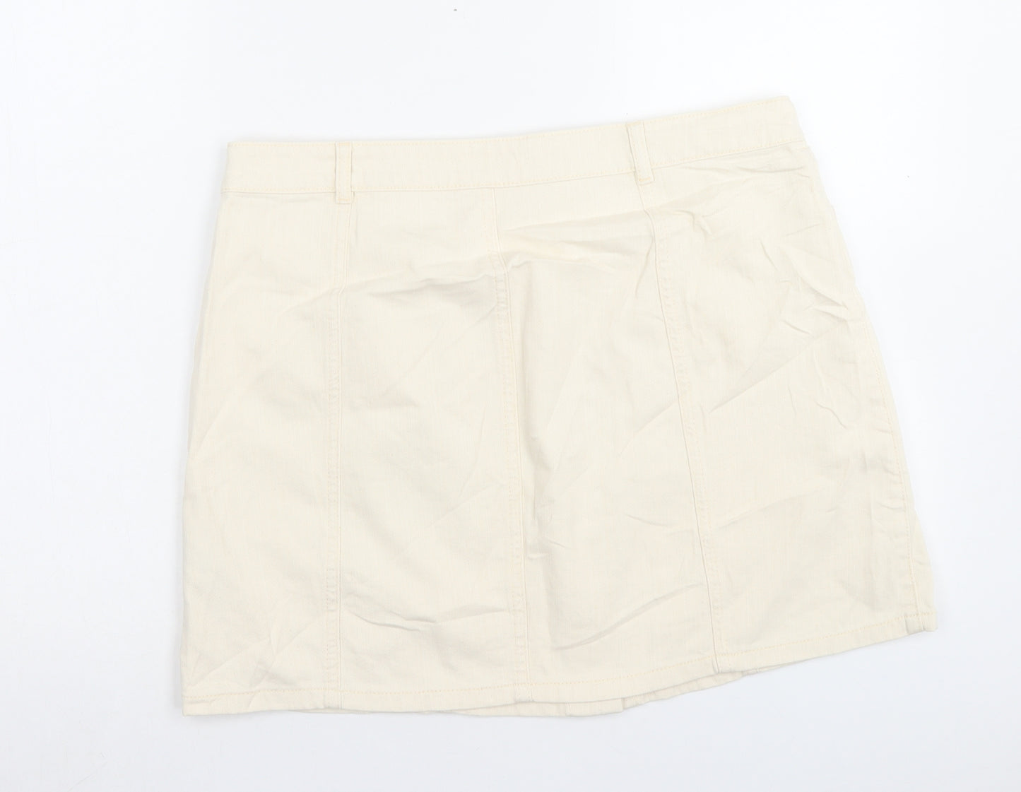 Marks and Spencer Womens Beige Cotton A-Line Skirt Size 16 Button