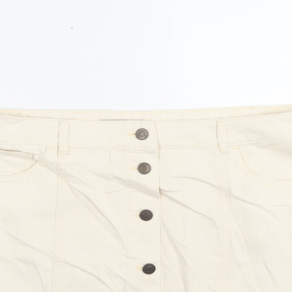Marks and Spencer Womens Beige Cotton A-Line Skirt Size 16 Button