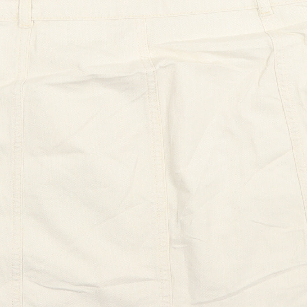 Marks and Spencer Womens Beige Cotton A-Line Skirt Size 16 Button