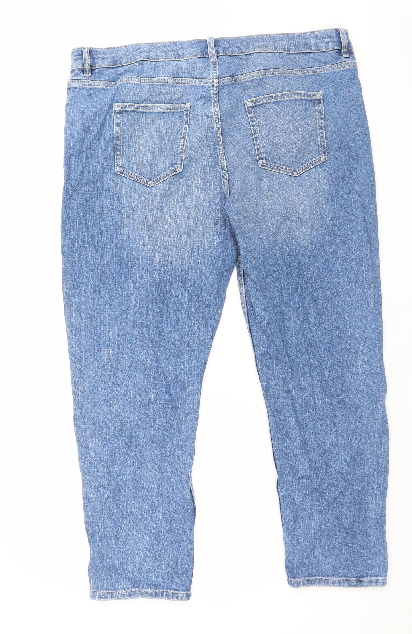 Marks and Spencer Womens Blue Cotton Straight Jeans Size 18 L27 in Slim Button - Relaxed