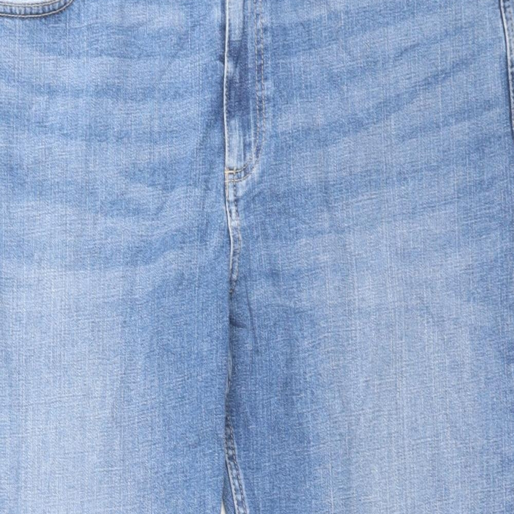Marks and Spencer Womens Blue Cotton Straight Jeans Size 18 L27 in Slim Button - Relaxed