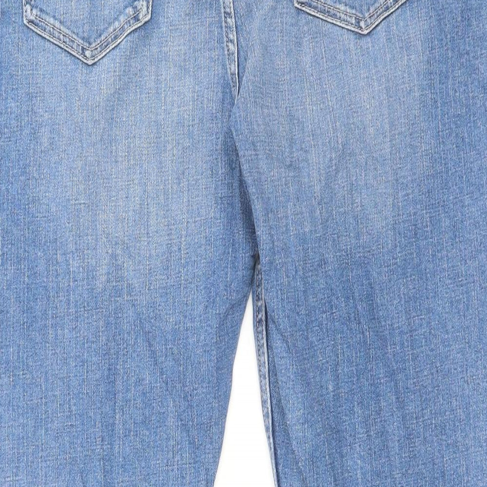 Marks and Spencer Womens Blue Cotton Straight Jeans Size 18 L27 in Slim Button - Relaxed