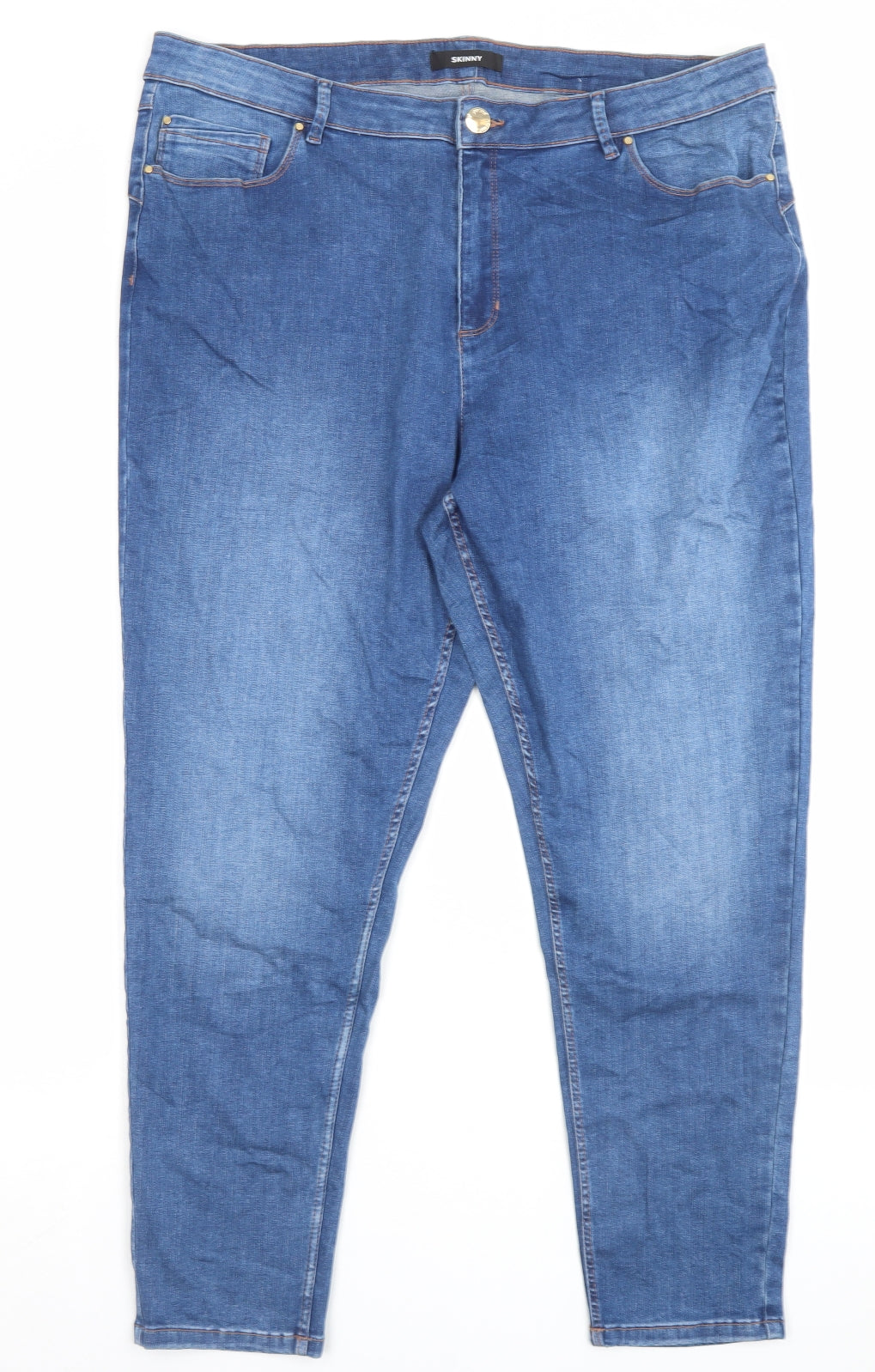 Per Una Womens Blue Cotton Skinny Jeans Size 20 L27 in Regular Button