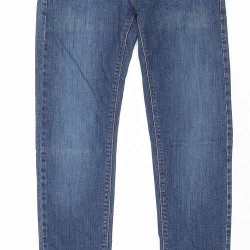 Marks and Spencer Mens Blue Cotton Skinny Jeans Size 28 in L31 in Regular Button