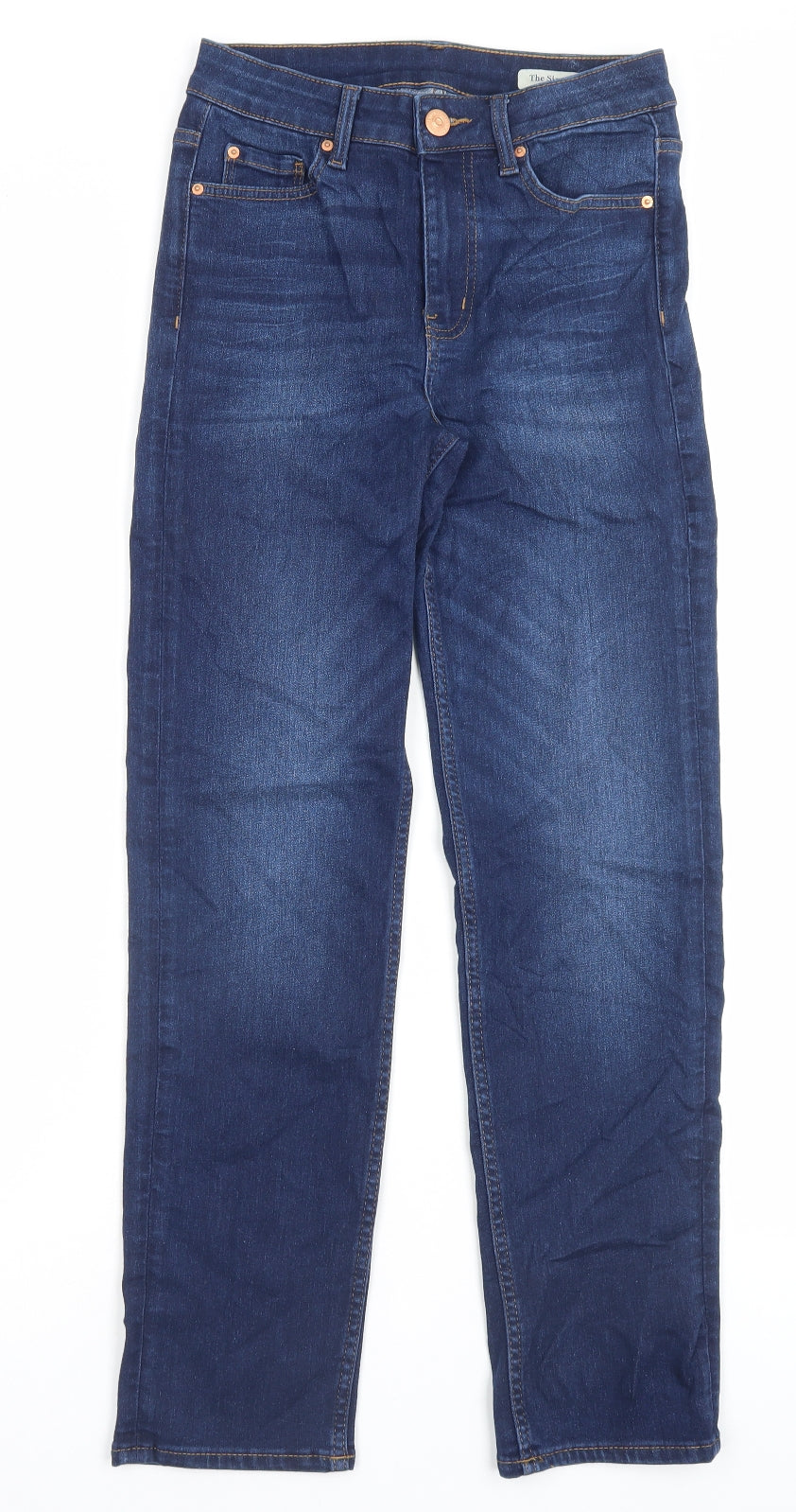 Marks and Spencer Womens Blue Cotton Straight Jeans Size 8 L28 in Regular Button