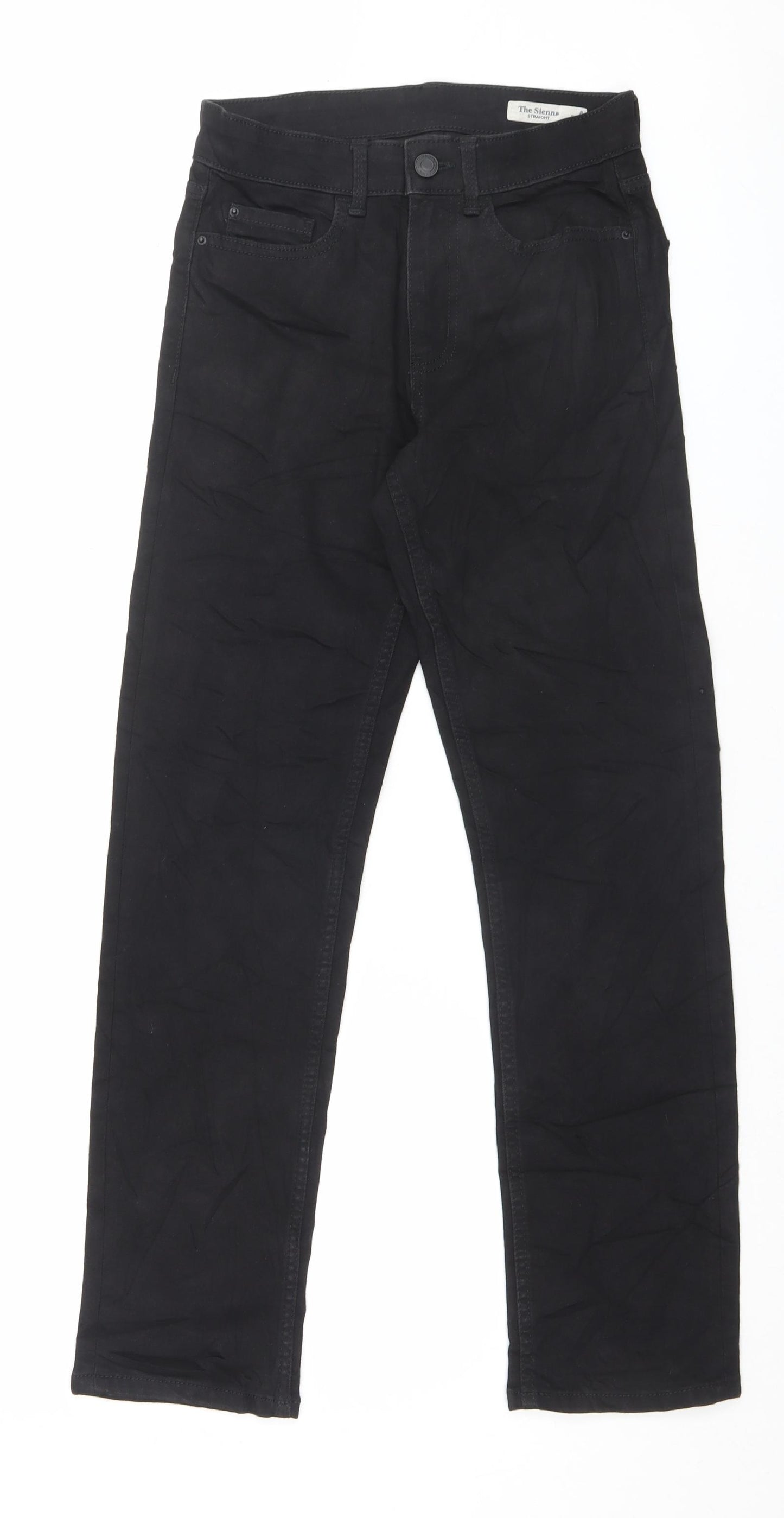 Marks and Spencer Womens Black Cotton Straight Jeans Size 8 L28 in Regular Button