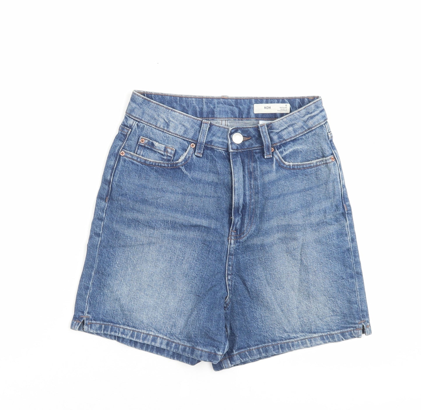 Marks and Spencer Womens Blue Cotton Mom Shorts Size 6 L4 in Regular Button