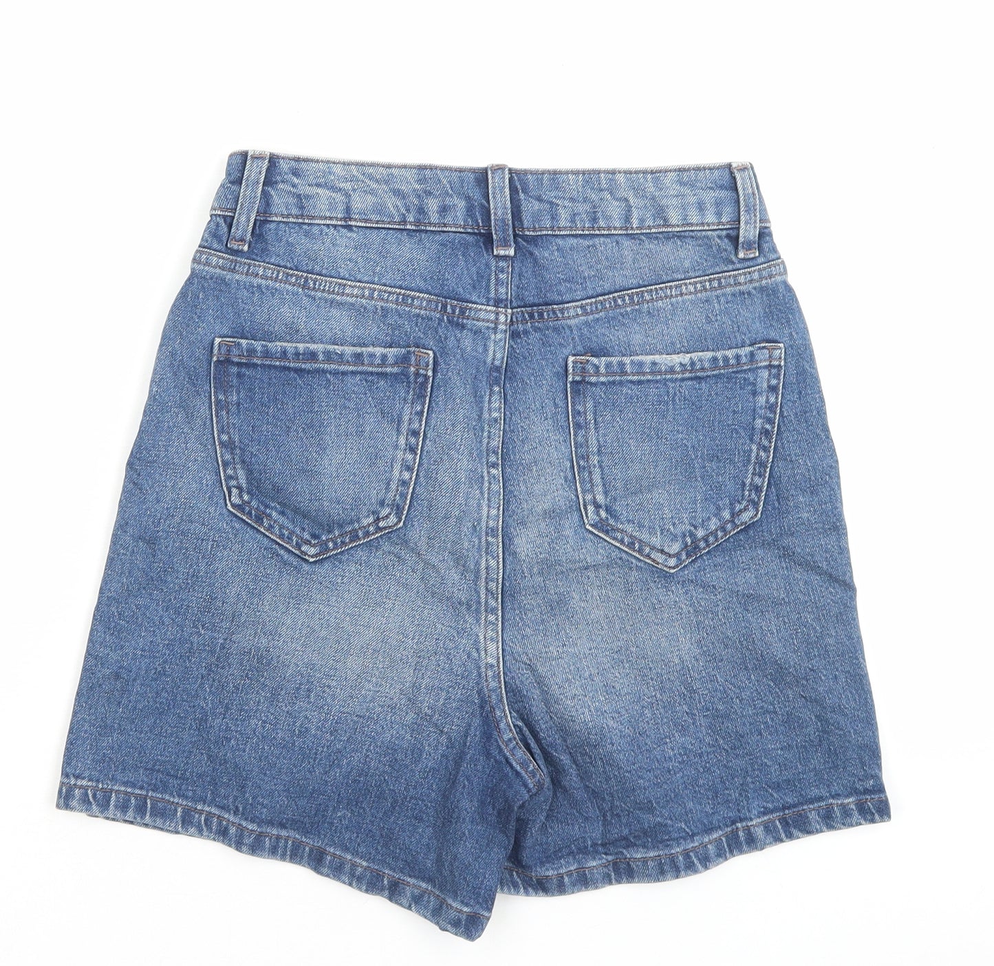 Marks and Spencer Womens Blue Cotton Mom Shorts Size 6 L4 in Regular Button
