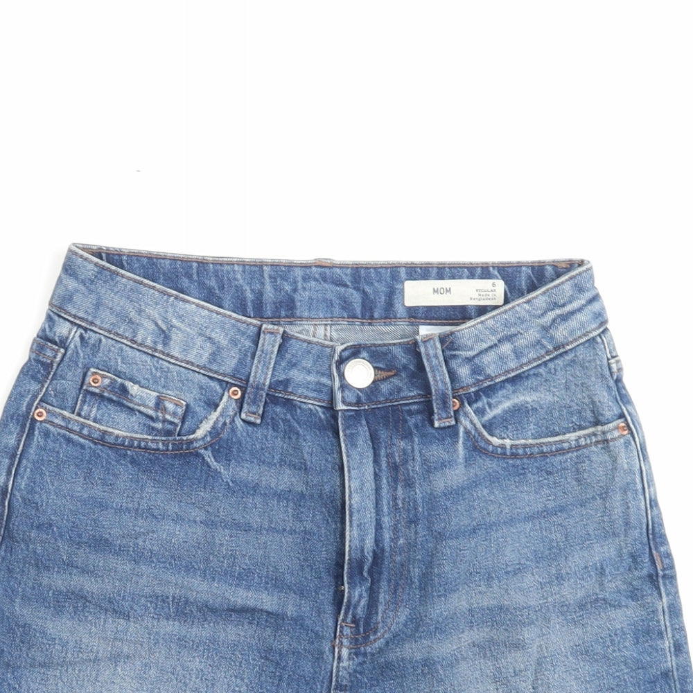 Marks and Spencer Womens Blue Cotton Mom Shorts Size 6 L4 in Regular Button
