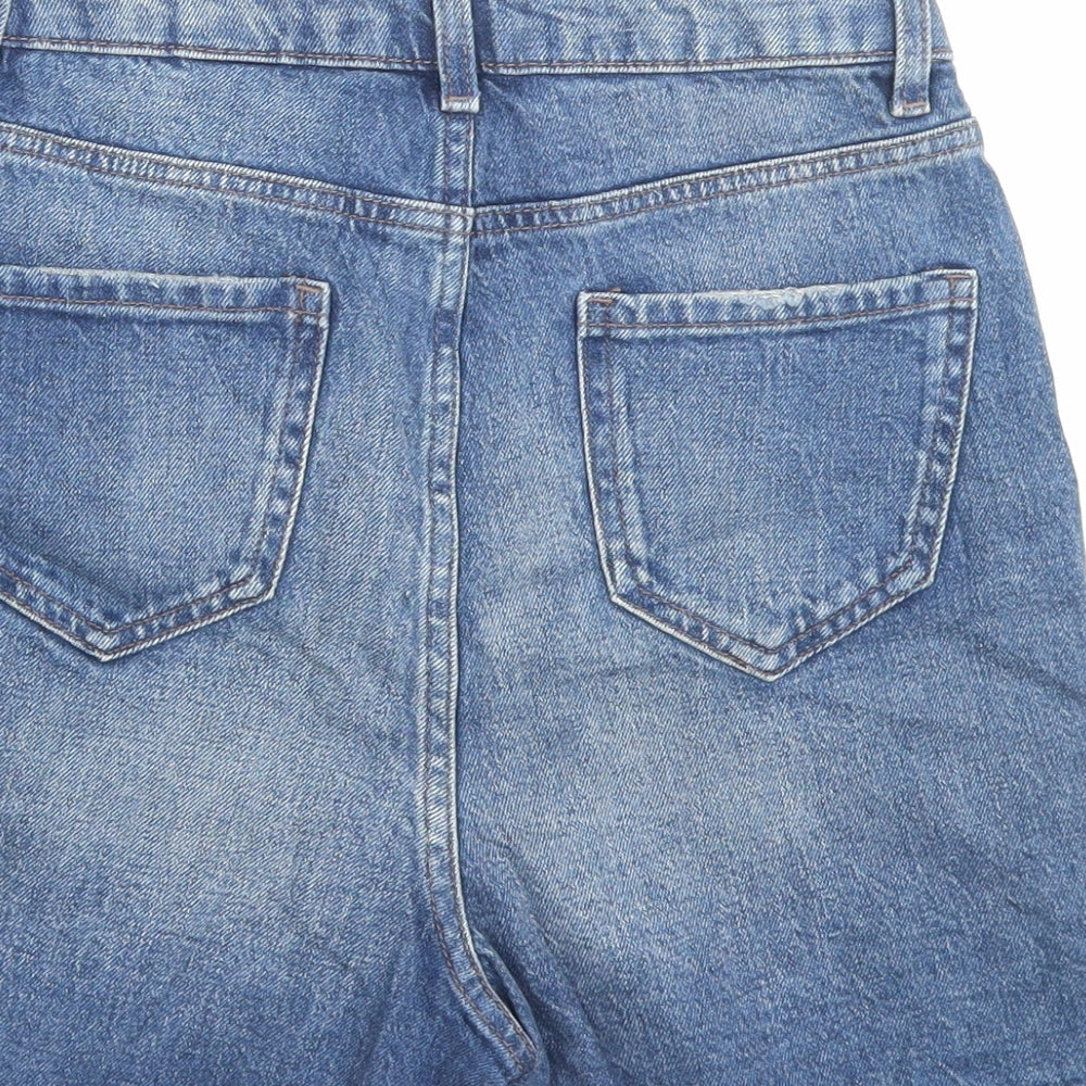 Marks and Spencer Womens Blue Cotton Mom Shorts Size 6 L4 in Regular Button