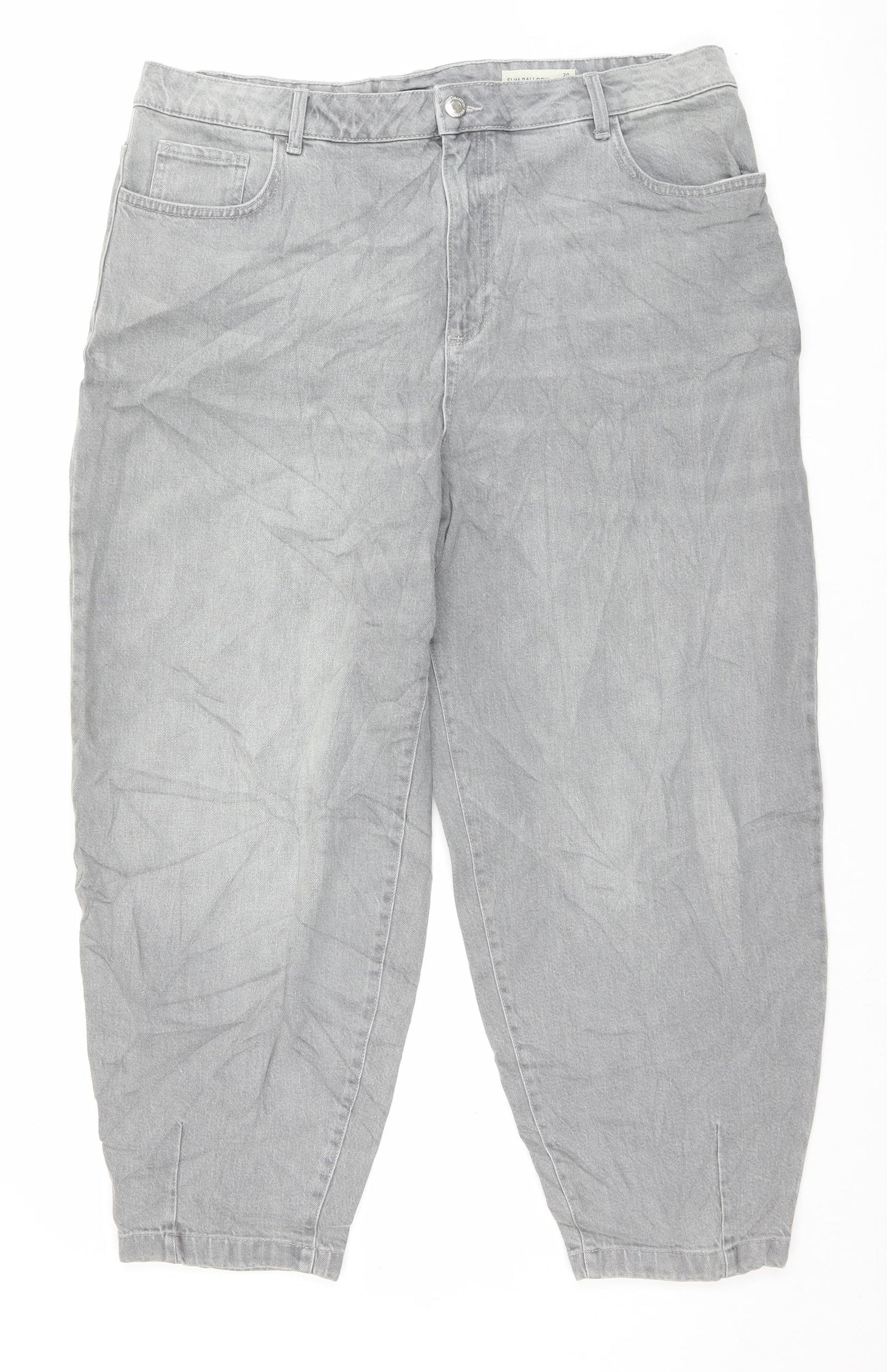 Marks and Spencer Womens Grey Cotton Straight Jeans Size 20 L27 in Slim Button - Relaxed