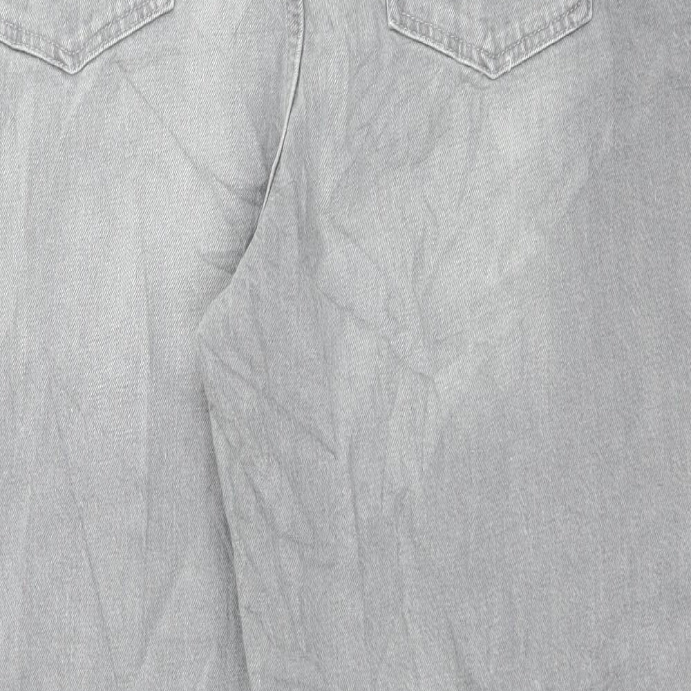Marks and Spencer Womens Grey Cotton Straight Jeans Size 20 L27 in Slim Button - Relaxed