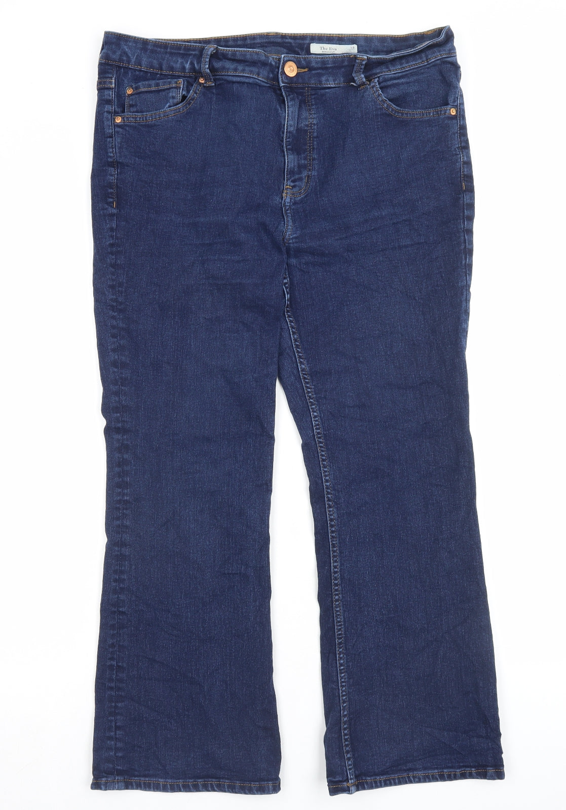 Marks and Spencer Womens Black Cotton Bootcut Jeans Size 18 L26 in Regular Button