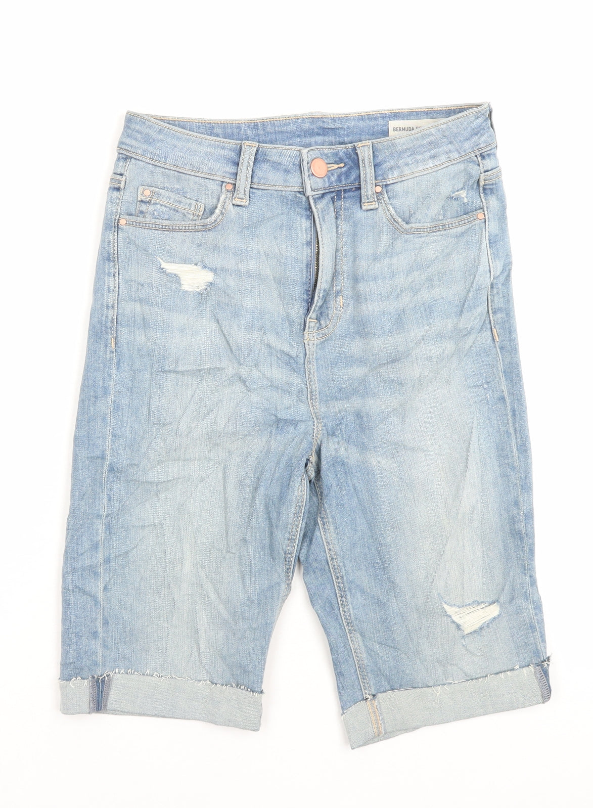 Marks and Spencer Womens Blue Cotton Bermuda Shorts Size 8 L10 in Regular Button